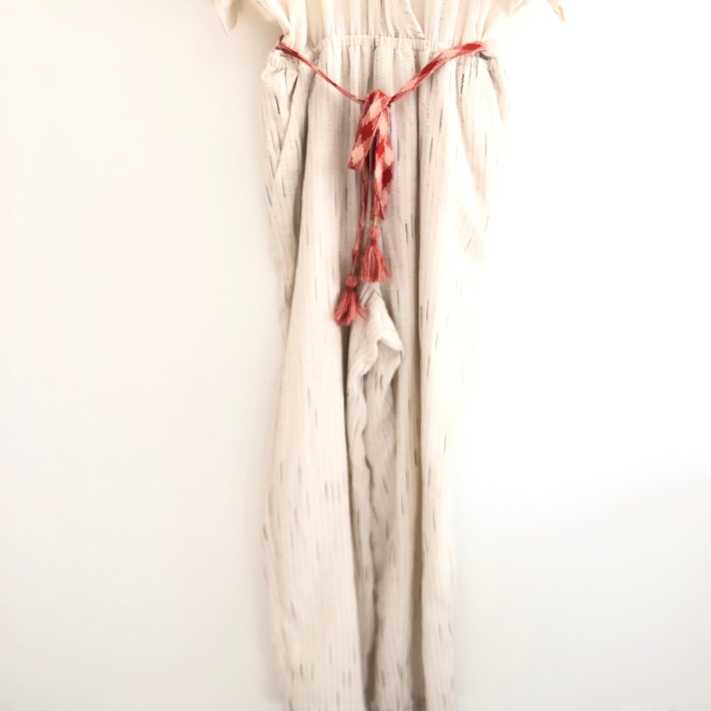 (65% OFF) NWT Textured Sash Tie Jumpsuit Feather Bone Ivory/Red S MSRP $228 - Picture 6 of 10